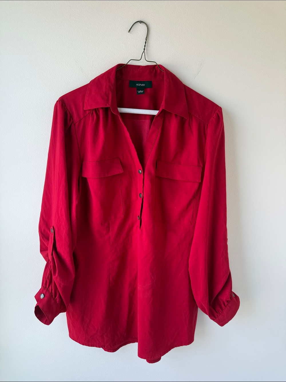 Alfani Women's Bright Red Button-Front Shirt with Chest Pockets